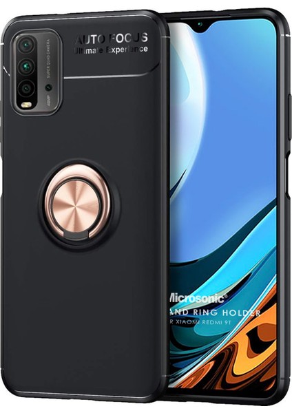 Xiaomi Redmi 9t Kılıf Kickstand Ring Holder Siyah Rose