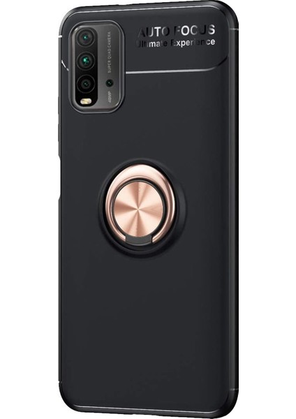 Xiaomi Redmi 9t Kılıf Kickstand Ring Holder Siyah Rose