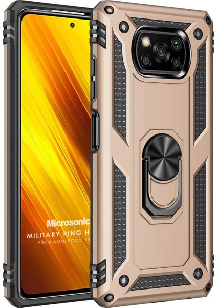 Xiaomi Poco X3 Nfc Kılıf Military Ring Holder Gold