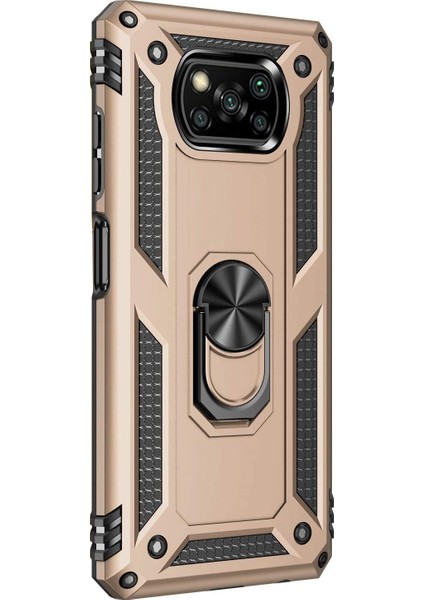Xiaomi Poco X3 Nfc Kılıf Military Ring Holder Gold
