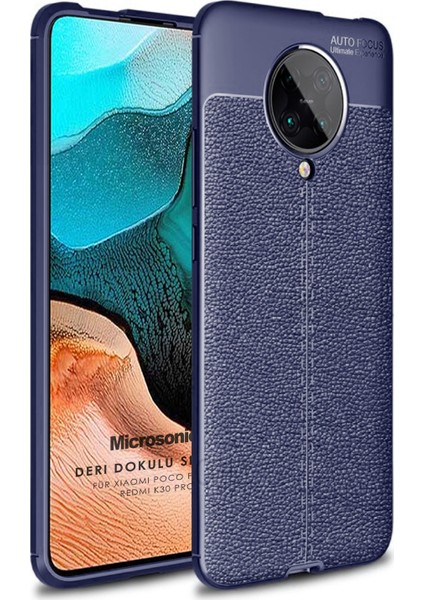 Xiaomi Redmi K30 Pro Kılıf Deri Dokulu Silikon Lacivert