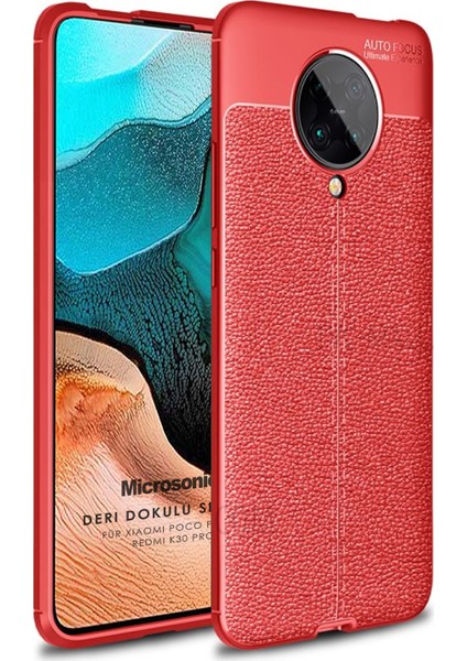 Xiaomi Poco F2 Pro Kılıf Deri Dokulu Silikon Kırmızı