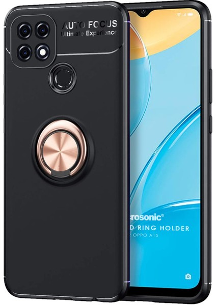 Oppo A15S Kılıf Kickstand Ring Holder Siyah Rose