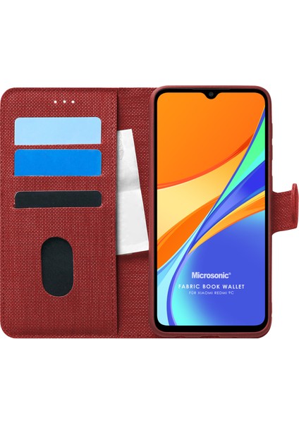 Xiaomi Redmi 9c Kılıf Fabric Book Wallet Kırmızı