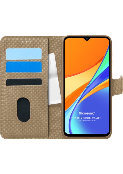 Xiaomi Redmi 9c Kılıf Fabric Book Wallet Gold