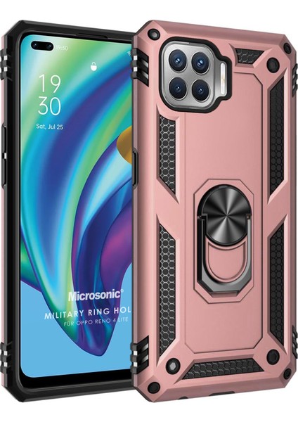 Oppo Reno 4 Lite Kılıf Military Ring Holder Rose Gold