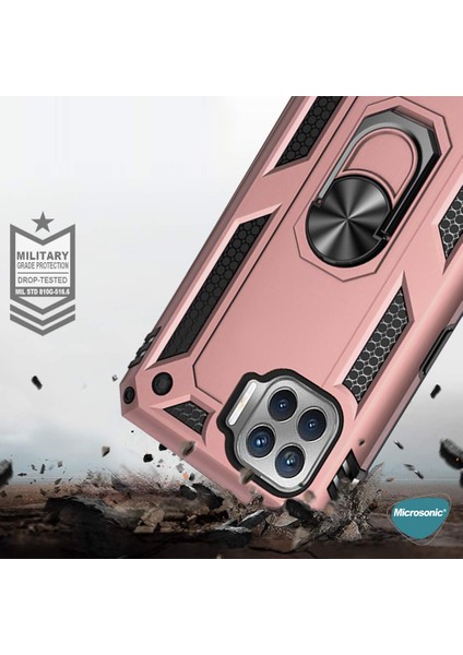 Oppo Reno 4 Lite Kılıf Military Ring Holder Rose Gold modelleri
