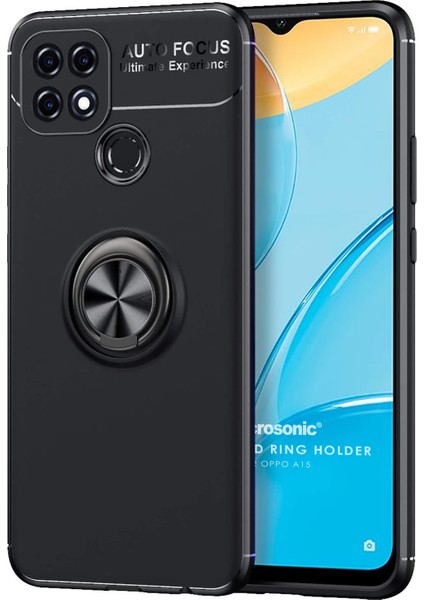 Oppo A15S Kılıf Kickstand Ring Holder Siyah