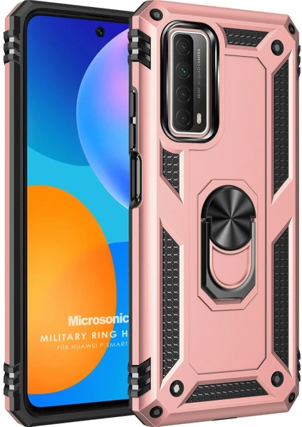 Huawei P Smart 2021 Kılıf Military Ring Holder Rose Gold