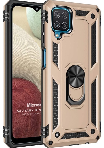 Samsung Galaxy A12 Kılıf Military Ring Holder Gold