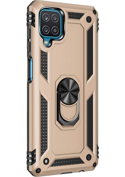 Samsung Galaxy A12 Kılıf Military Ring Holder Gold fiyatları