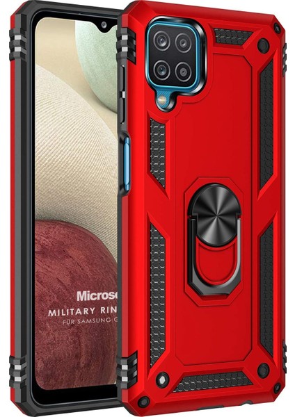 Samsung Galaxy A12 Kılıf Military Ring Holder Kırmızı