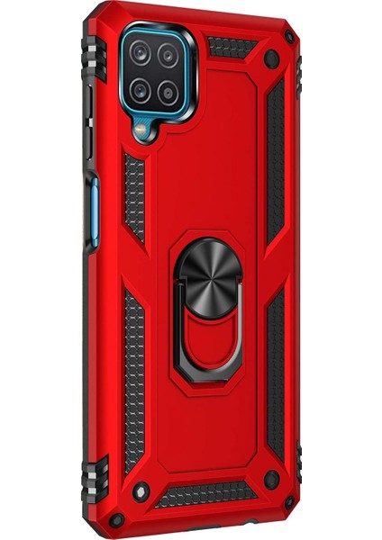 Samsung Galaxy A12 Kılıf Military Ring Holder Kırmızı fiyatları