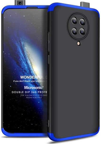 Xiaomi Poco F2 Pro Kılıf Double Dip 360 Protective Siyah Mavi