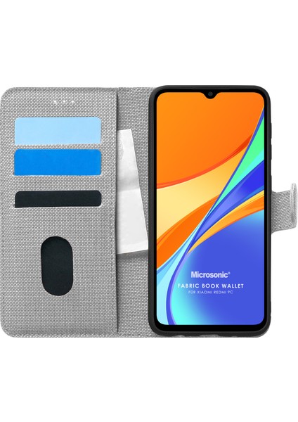 Xiaomi Redmi 9c Kılıf Fabric Book Wallet Gri