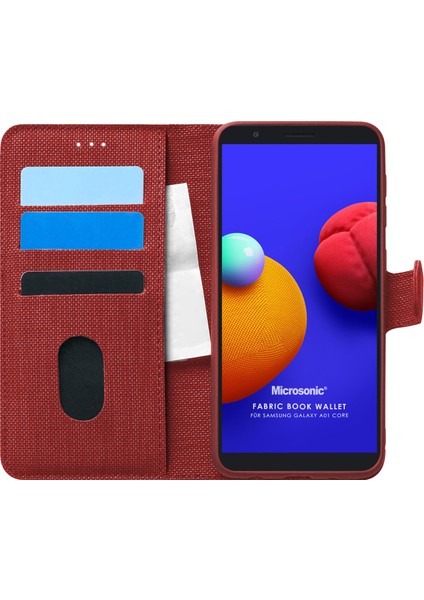 Samsung Galaxy A01 Core Kılıf Fabric Book Wallet Kırmızı