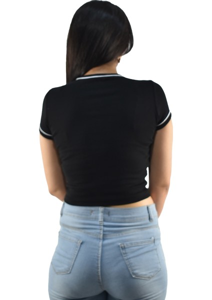 7427 Ordinary Girl Baskılı Crop - Siyah modelleri