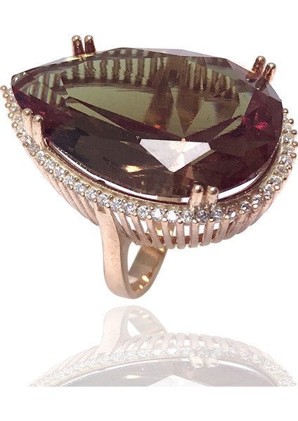 Damla Model Rose Zultanit Taşlı Gümüş Yüzük