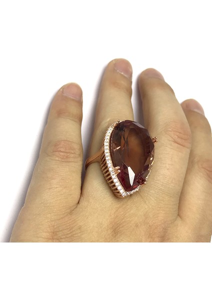 Damla Model Rose Zultanit Taşlı Gümüş Yüzük fiyatları