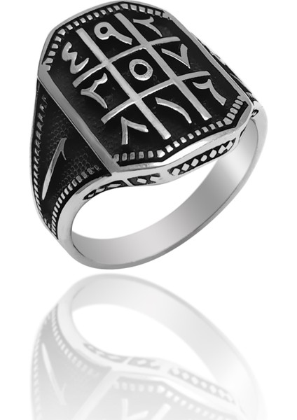 Ebced Işlemeli Erkek Gümüş Yüzük