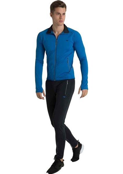 Erkek Mavi Siyah Dalgıç Kumaş Slim Fit Eşofman Takımı Crosstime 1017-08
