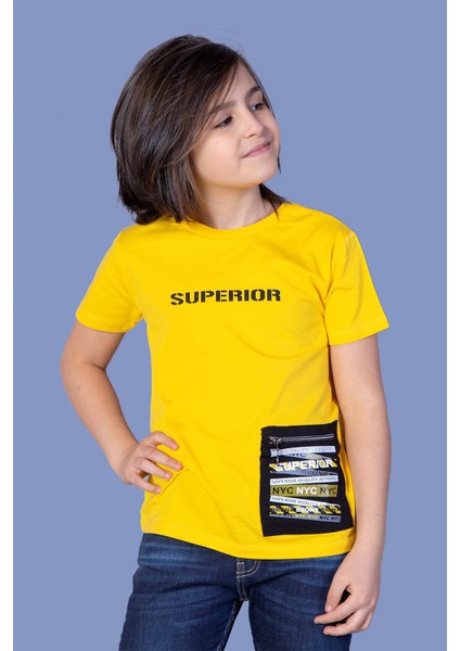 Erkek Çocuk Baskılı Cebi Fermuar Kapatmalı T-Shirt