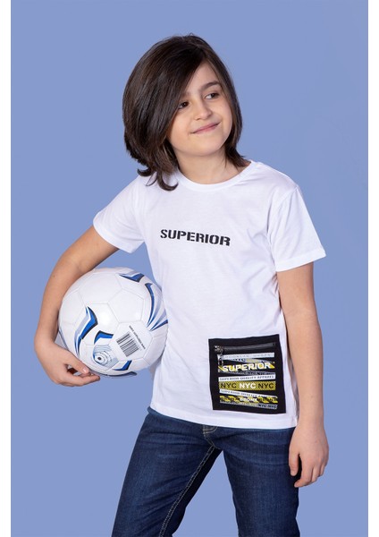 Erkek Çocuk Baskılı Cebi Fermuar Kapatmalı T-Shirt
