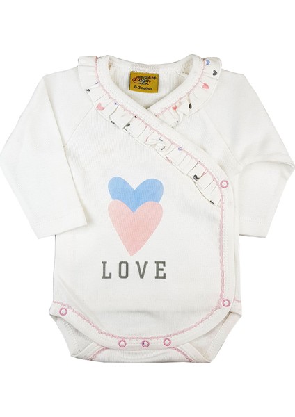 Luggi Baby Kız Organik Love Ekru Uzun Kollu Fırfırlı Body LGO-6437