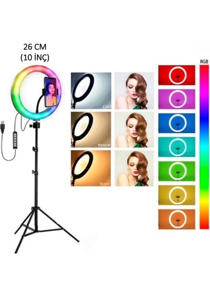 MJ26 10INÇ Rgb LED Selfie Işığı Tripot Makyaj Rıng Lıght