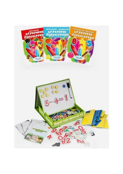 Manyetikli Matematik Yazı Tahtası + 3 Boyama Kitabı - Mıknatıslı Kutulu Tablet - Matematik Seti