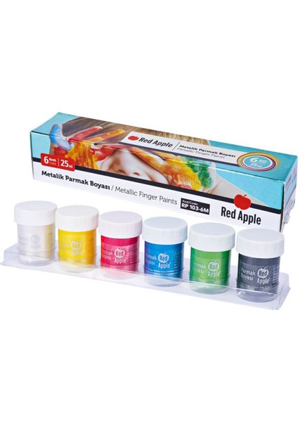 Red Apple Metalik Parmak Boya Seti 6 Renk x 25 ml