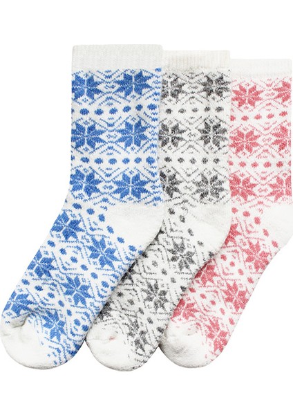 Kar Tanesi Desenli 3'lü Set Beyaz Kışlık Çorap