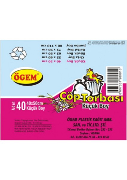 Küçük Boy Çöp Poşeti 40X50 cm 10 Lt 40 Lı Rulo 5 Paket