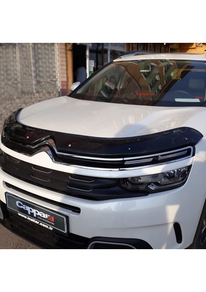 Citroen C5 Aircross Ön Kaput Koruyucu Rüzgarlık Deflektör Akrilik Abs 4mm Parlak Siyah 2017->