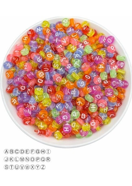 4 x 7 mm Karışık Renkli Şeffaf Yassı Harf Boncuk basık Oval Alfabe Mektup Boncuk 100 gr 750 Adet