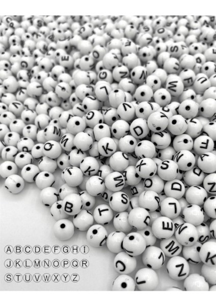 8 mm Yuvarlak Beyaz Zemin Üzeri Siyah Top Harf Boncuk alfabe Mektup Boncuk 100 gr 360 Adet
