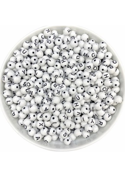 8 mm Yuvarlak Beyaz Zemin Üzeri Siyah Top Harf Boncuk alfabe Mektup Boncuk 100 gr 360 Adet fiyatları