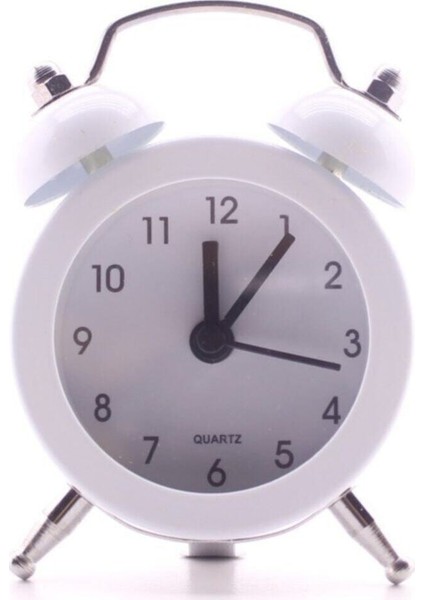 Mini Metal Masa Üstü Çalar Saat Beyaz 8 cm