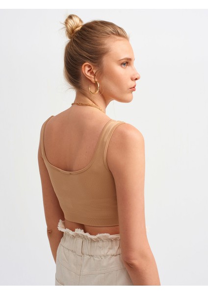 3540 Askılı Crop Top-Camel