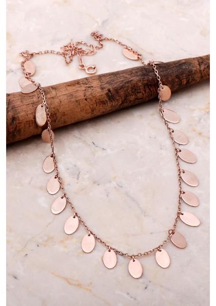 Pullu Rose Gümüş Sallantılı Kolye 7107