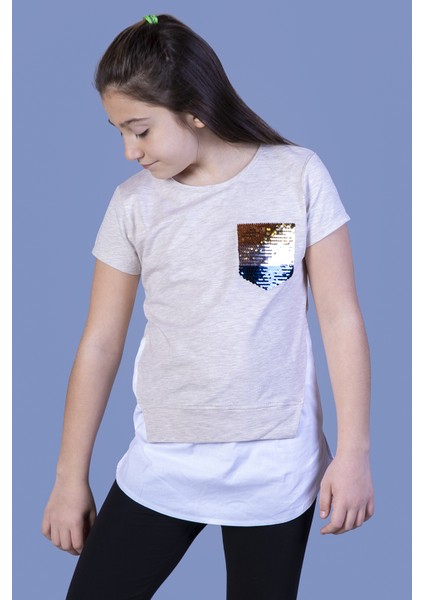 Kids Kız Çocuk Göğsü Cepli Pul Nakışlı Tunik