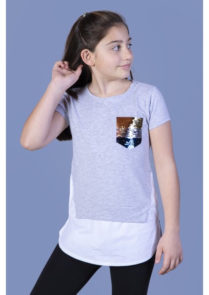 Kids Kız Çocuk Göğsü Cepli Pul Nakışlı Tunik