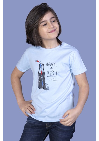 Kız Çocuk Cola Baskılı T-Shirt Mavi 7 Yaş