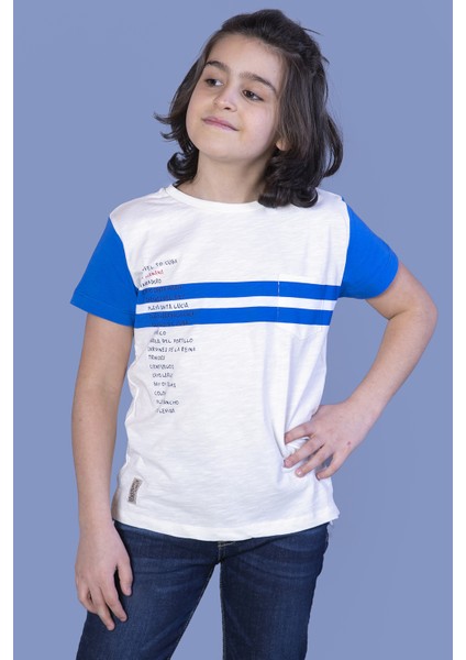 Erkek Çocuk Çizgili Baskılı T-shirt