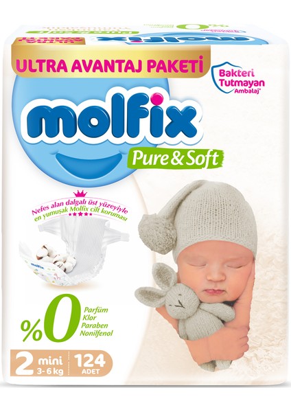 Pure Soft 2 Beden Mini 124'LÜ Bebek Bezi