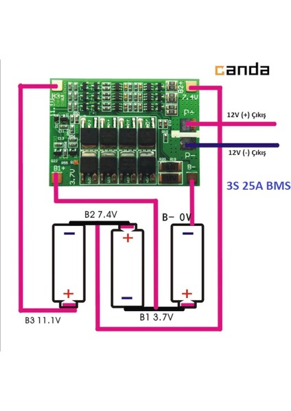 3s 25A 12V Balans Bms Lipo 18650 Lityum Pil Şarj Devresi