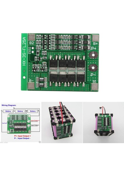 3s 25A 12V Balans Bms Lipo 18650 Lityum Pil Şarj Devresi