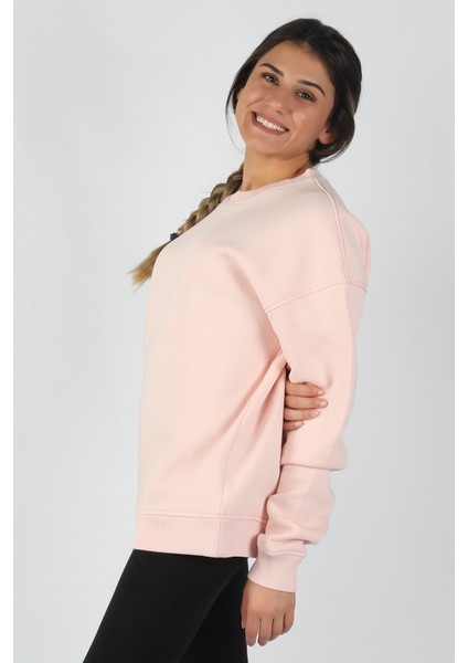 Kadın Sıfır Yaka Baskılı 3 Iplik Sweatshirt Pembe indirimleri