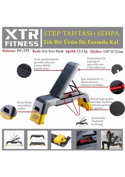 Xtreme Fitness Xtr Fitness Profesyonel Ayarlanabilir Bench Sehpası ve Step Tahtası