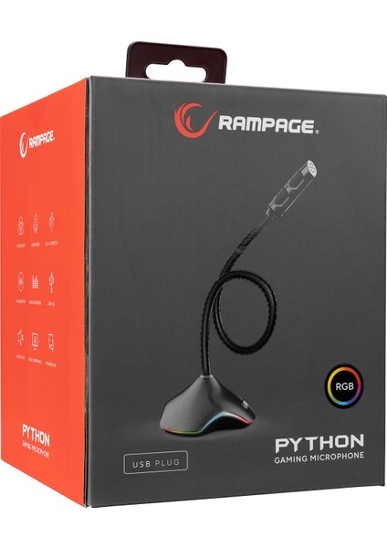 Rmx-M7 Python Siyah USB Rgb Ledli Gaming Mikrofon